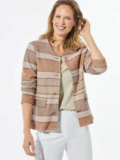 Goldner Pullover & Strickjacken<Damen Jacke - Jacke in Bouclé-Optik beige gemustert