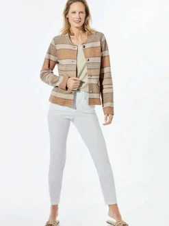 Goldner Pullover & Strickjacken<Damen Jacke - Jacke in Bouclé-Optik beige gemustert