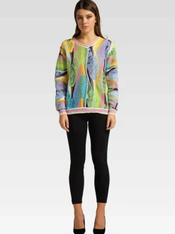 Carlo Colucci Pullover & Strickjacken<Damen Jacquardpullover - Curtoni weiß gestreift