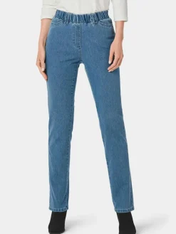 Goldner Jeans<Damen Jeansschlupfhose LOUISA - Edel geschmückte Jeansschlupfhose LOUISA hellblau uni