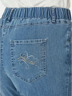 Goldner Jeans<Damen Jeansschlupfhose LOUISA - Edel geschmückte Jeansschlupfhose LOUISA hellblau uni