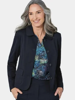 Goldner Blazer<Damen Jerseyjacke - Leichte Jacke mit Stehkragen in rot marine uni