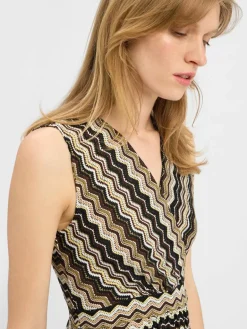 zero Kleider<Damen Jerseykleid schwarz braun gemustert