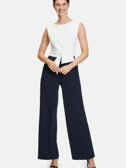 Vera Mont Hosen<Damen Jumpsuit blau weiß uni