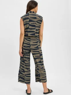 Opus Hosen<Damen Jumpsuit - Monny Shadow oliv schwarz gemustert
