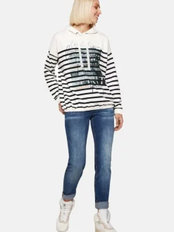 Soccx Sweatshirts & Sweatjacken<Damen Kapuzenpullover weiß gestreift