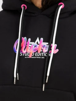 Alpha Industries Sweatshirts & Sweatjacken<Damen Kapuzensweatshirt schwarz bedruckt