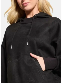 GUESS Pullover & Strickjacken<Damen Kapuzensweatshirt schwarz uni