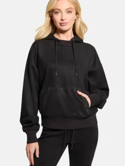 GUESS Pullover & Strickjacken<Damen Kapuzensweatshirt schwarz uni
