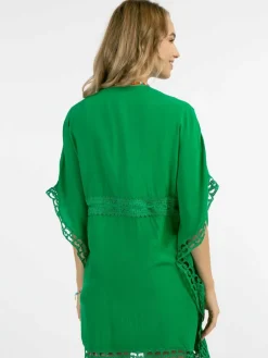 IZIA Pullover & Strickjacken<Damen Kimono mit Lochspitze grün uni