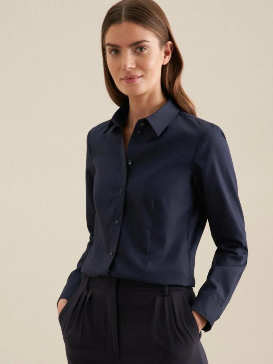 Seidensticker Blusen<Damen Klassische Bluse - Uni blau uni