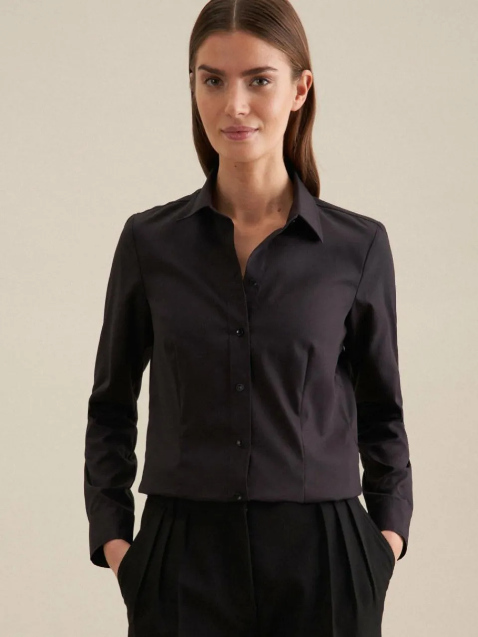 Seidensticker Blusen<Damen Klassische Bluse - Uni schwarz uni
