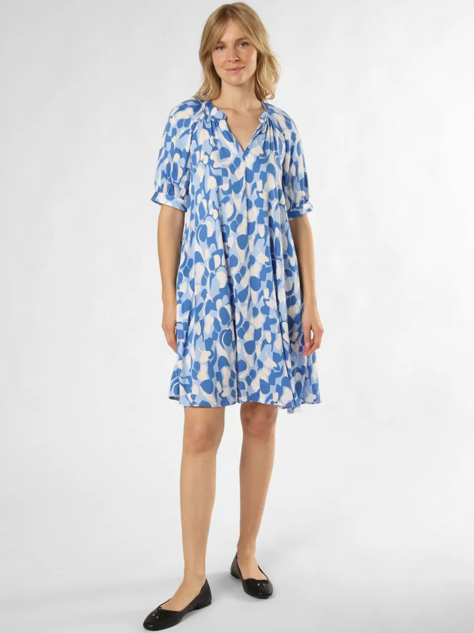 Ambiance Kleider<Damen Kleid blau ecru gemustert