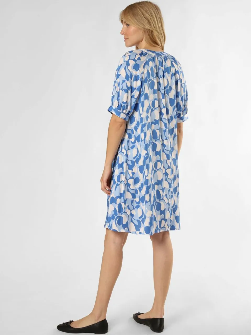 Ambiance Kleider<Damen Kleid blau ecru gemustert