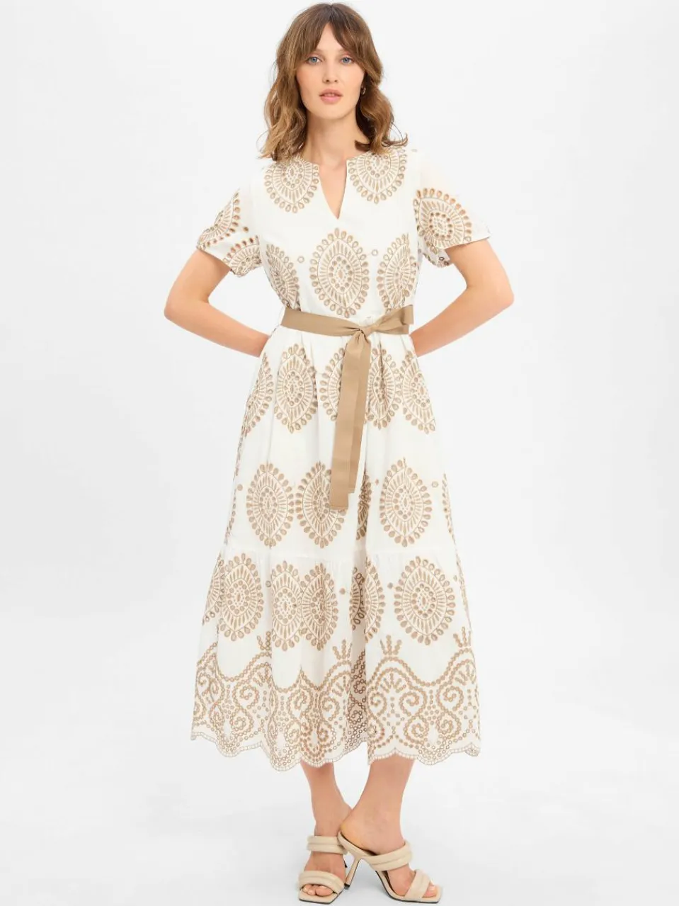 More & More Kleider<Damen Kleid weiß beige gemustert