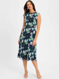 Swing Kleider<Damen Kleid marine mehrfarbig gemustert