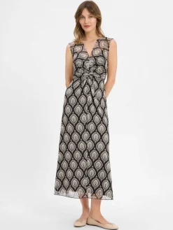 Cartoon Kleider<Damen Kleid schwarz beige gemustert