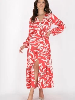 Faina Kleider<Damen Kleid rot gemustert