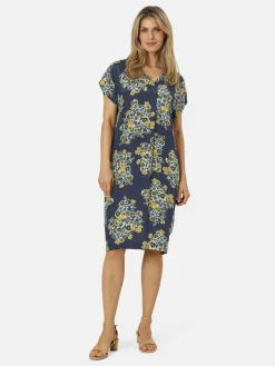 Damen Masai Kleider>Damen knielanges Blusenkleid mit kurzen Ärmeln