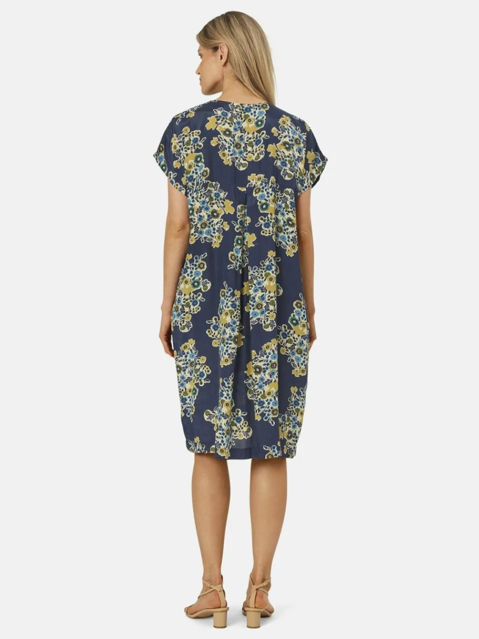 Damen Masai Kleider>Damen knielanges Blusenkleid mit kurzen Ärmeln