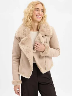 Marie Lund Jacken & Westen<Damen Kunstfelljacke kitt uni