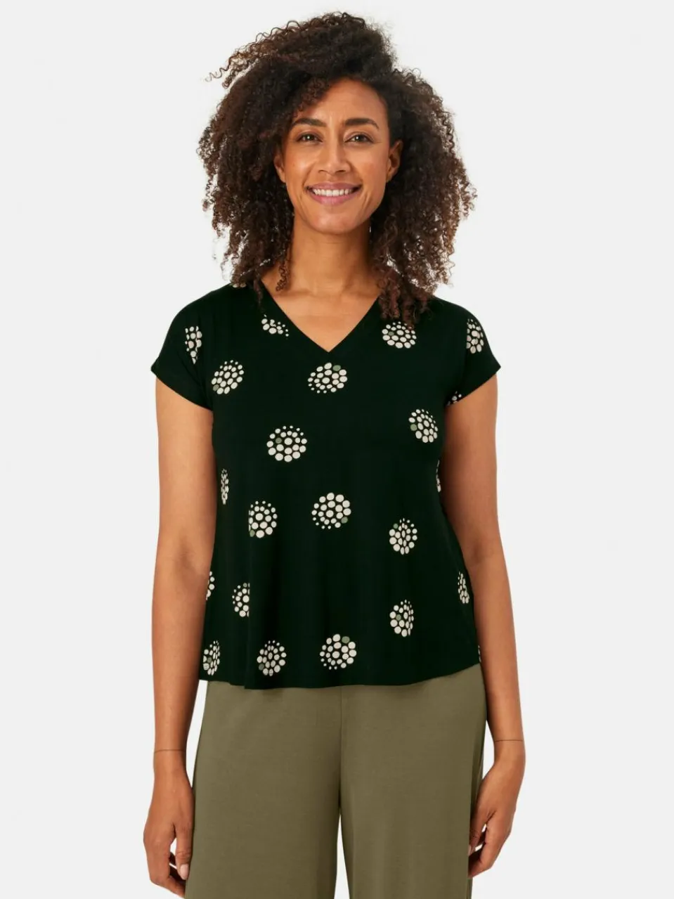 Masai Shirts & Tops<Damen Kurzarm T-shirt schwarz gemustert