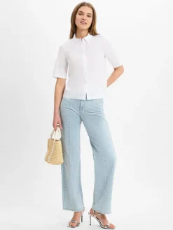 JOOP! Blusen<Damen Kurzarmbluse - Berta weiß uni