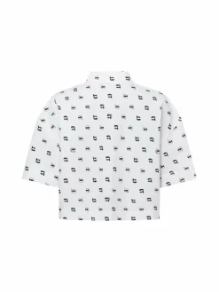 Damen KARL LAGERFELD Blusen>Damen Kurzarm-Bluse - Ikon AOP