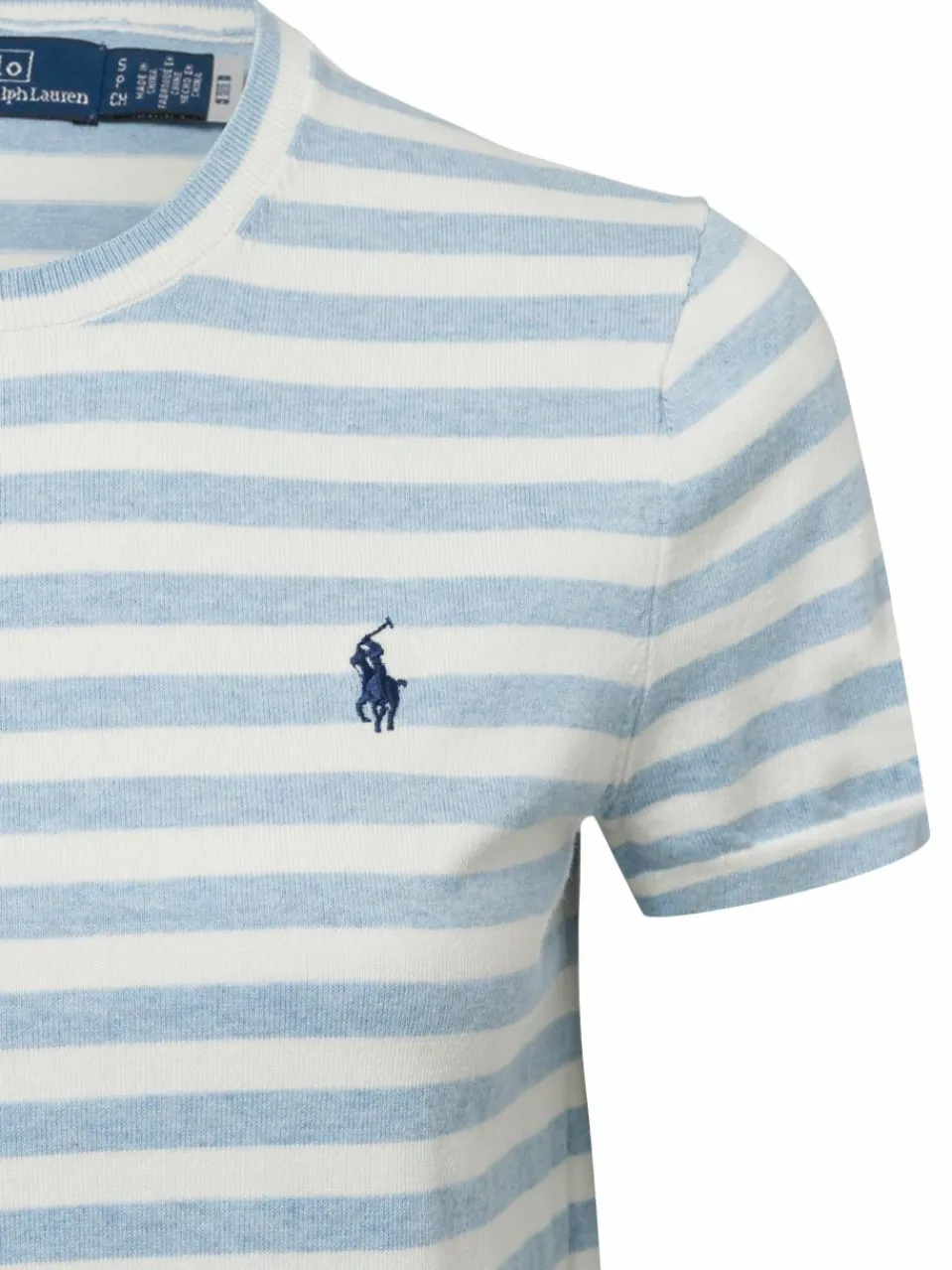 Polo Ralph Lauren Pullover & Strickjacken<Damen Kurzarm-Pullover hellblau ecru gestreift