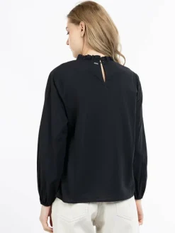 Dreimaster Sweatshirts & Sweatjacken<Damen Langarmbluse schwarz uni