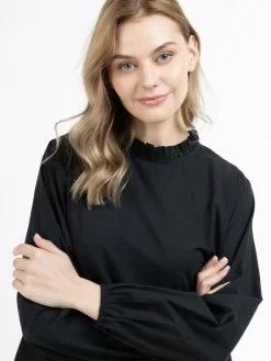 Dreimaster Sweatshirts & Sweatjacken<Damen Langarmbluse schwarz uni