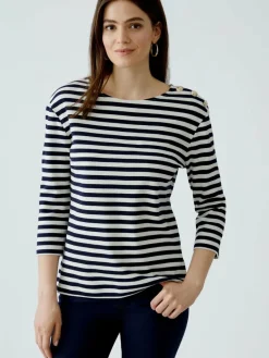 Oui Shirts & Tops<Damen Langarmshirt weiß blau gestreift