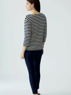 Oui Shirts & Tops<Damen Langarmshirt weiß blau gestreift