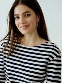 Oui Shirts & Tops<Damen Langarmshirt weiß blau gestreift