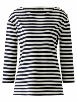 Oui Shirts & Tops<Damen Langarmshirt weiß blau gestreift