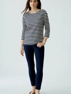 Oui Shirts & Tops<Damen Langarmshirt weiß blau gestreift