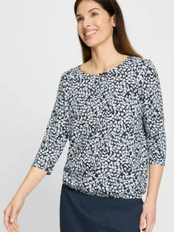 Olsen Shirts & Tops<Damen Langarmshirt - Clara marine ecru gemustert