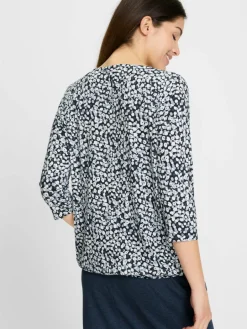 Olsen Shirts & Tops<Damen Langarmshirt - Clara marine ecru gemustert