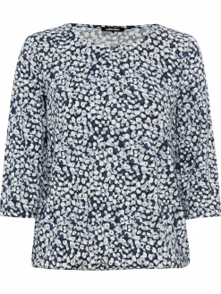 Olsen Shirts & Tops<Damen Langarmshirt - Clara marine ecru gemustert