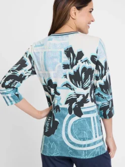 Olsen Shirts & Tops<Damen Langarmshirt - Edda aqua ecru bedruckt