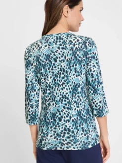 Olsen Shirts & Tops<Damen Langarmshirt - Edda türkis weiß gemustert