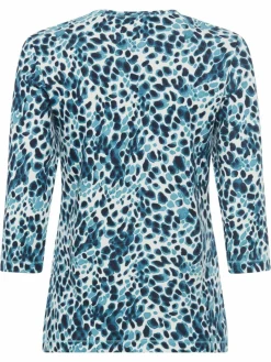 Olsen Shirts & Tops<Damen Langarmshirt - Edda türkis weiß gemustert