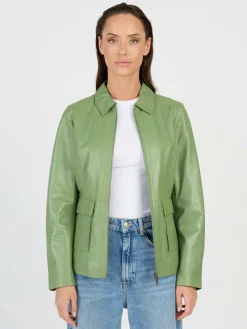 JCC Jacken & Westen<Damen Lederjacke grün uni