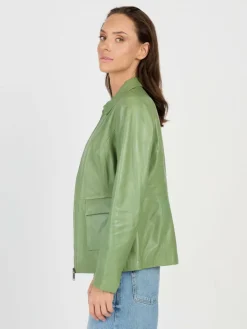 JCC Jacken & Westen<Damen Lederjacke grün uni