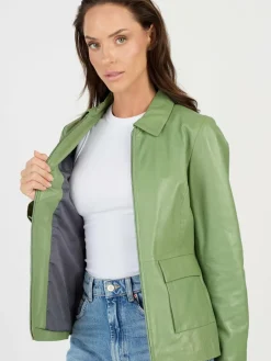 JCC Jacken & Westen<Damen Lederjacke grün uni