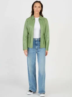 JCC Jacken & Westen<Damen Lederjacke grün uni