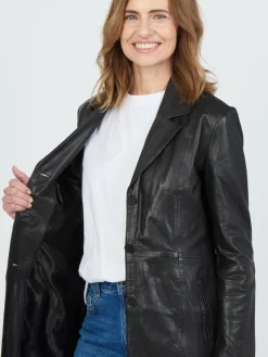 JCC Jacken & Westen<Damen Ledermantel schwarz uni