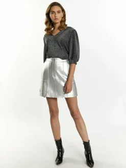 Faina Röcke<Damen Lederrock silber uni