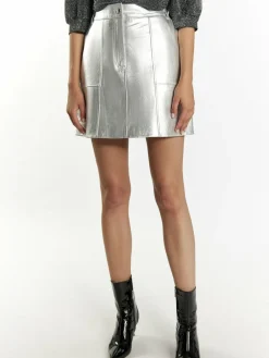 Faina Röcke<Damen Lederrock silber uni