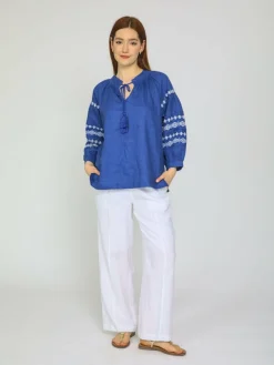 Vicci Germany Blusen<Damen Leinenbluse blau bedruckt